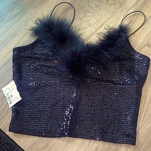 Black sequin furry   Crop top [NWT]